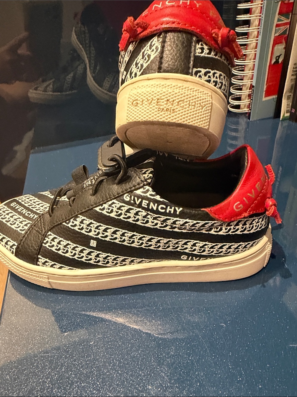 Givenchy AUTHENTIC  Black & Red Logo-Print Low-Top Sneakers